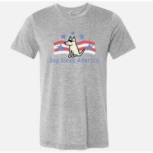 Dog Bless America Grey T Shirt by Teddy the Dog Navy V- Size Large